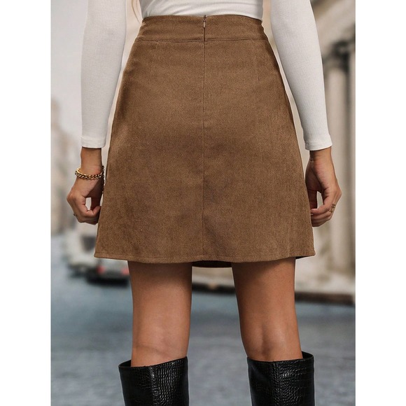 Minimalist High Waist Split Hem Corduroy mini Skirt - Picture 8 of 12